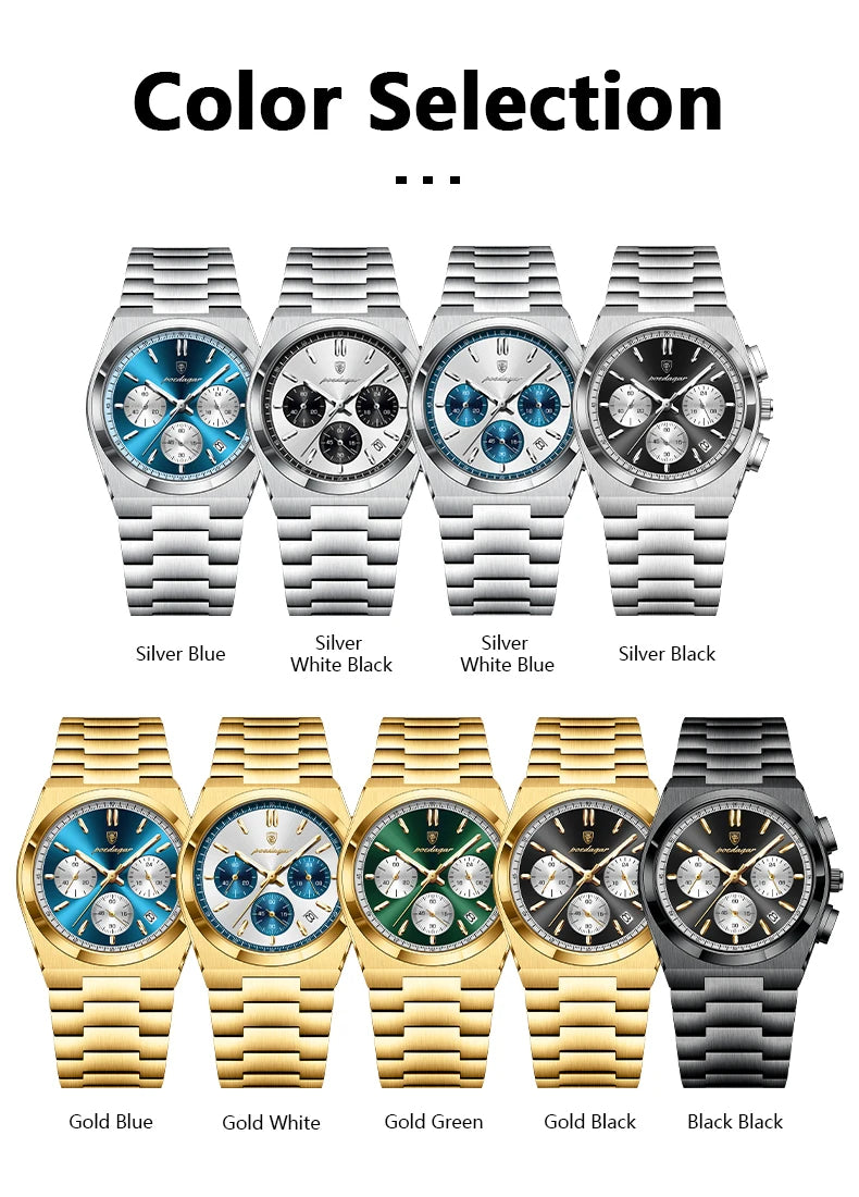 POEDAGAR Luxury Quartz Luminous Date Chronograph Gold-White