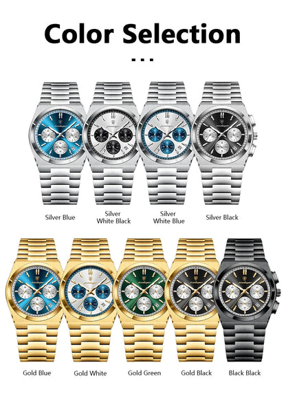 POEDAGAR Luxury Quartz Luminous Date Chronograph Gold-White