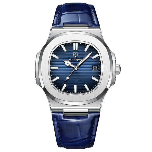 POEDAGAR Date Leather Quartz Reloj Blue