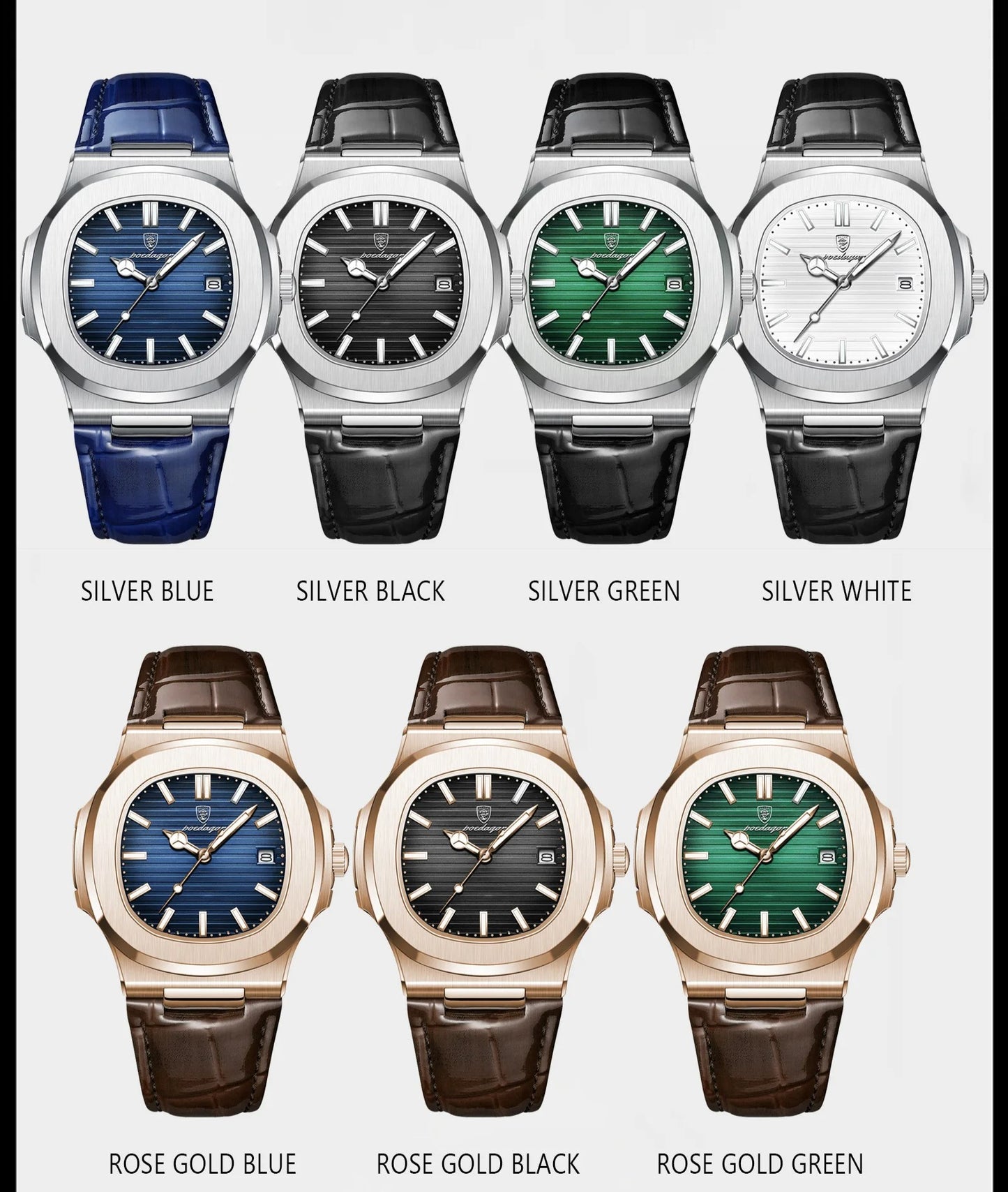 POEDAGAR Date Leather Quartz Reloj Blue