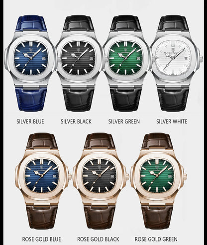 POEDAGAR Date Leather Quartz Reloj Blue