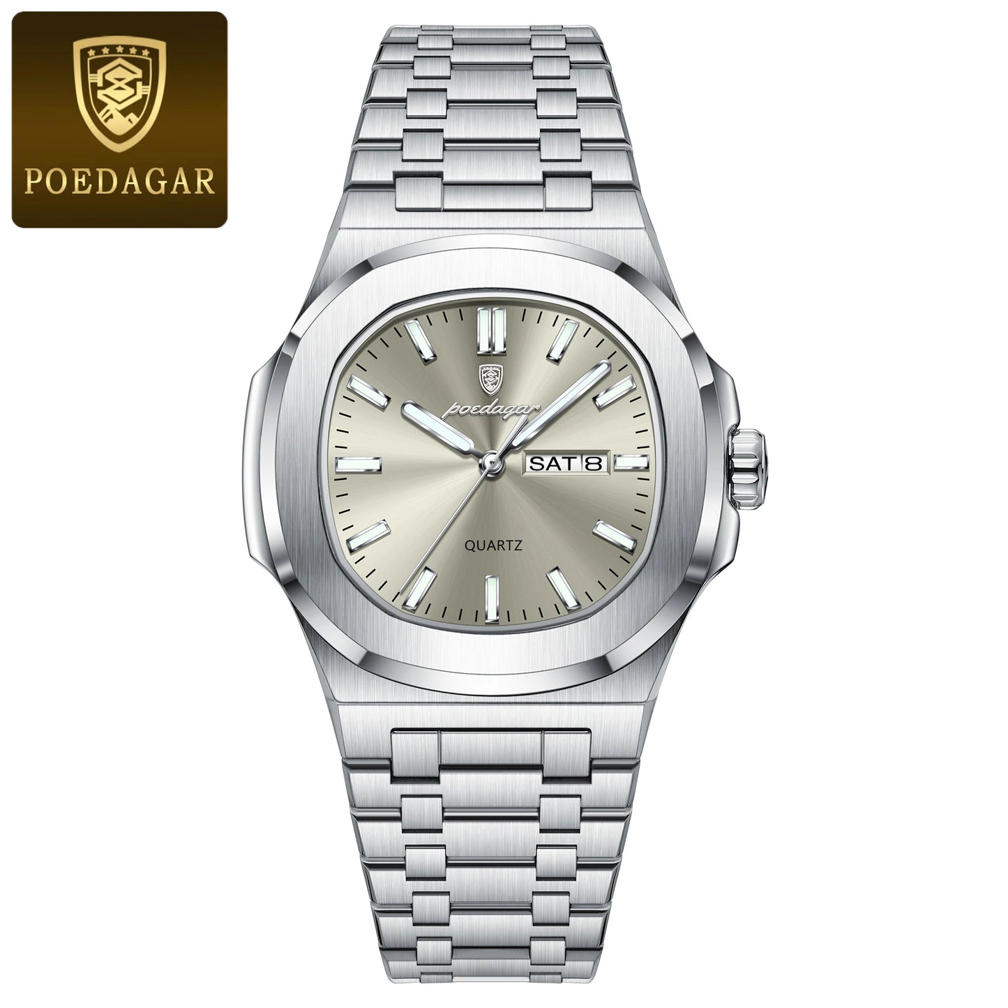 POEDAGAR Luxury Military Stainless Steel Quartz