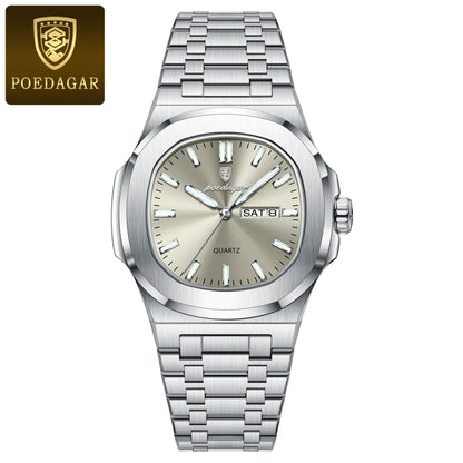 POEDAGAR Luxury Military Stainless Steel Quartz
