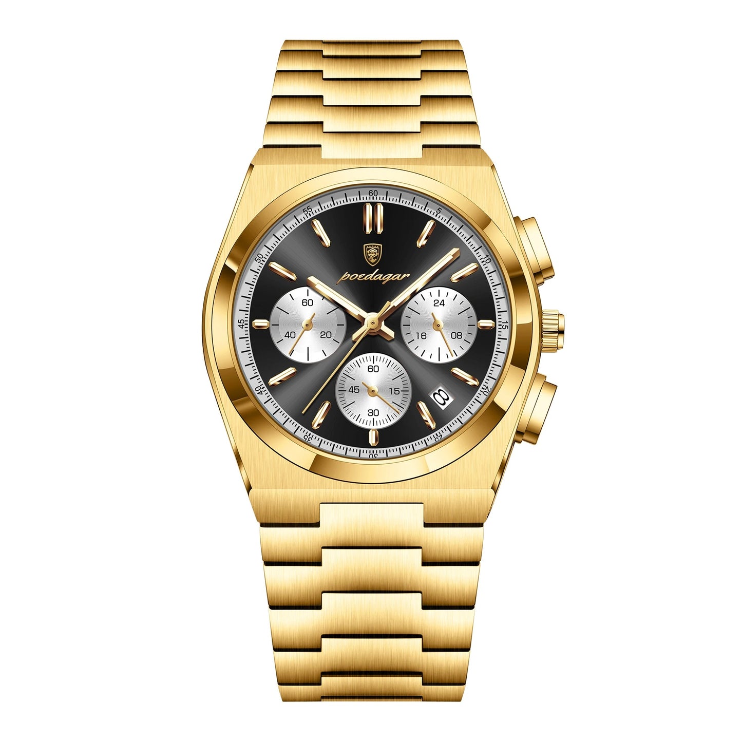 POEDAGAR Luxury Quartz Luminous Date Chronograph Gold-White