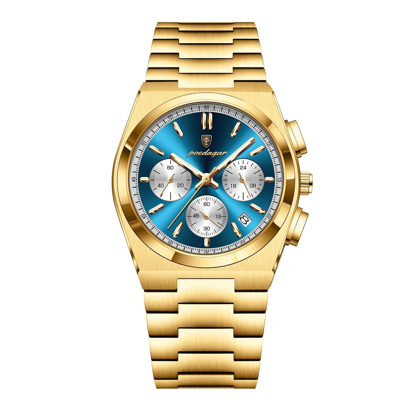 POEDAGAR Luxury Quartz Luminous Date Chronograph Gold-White