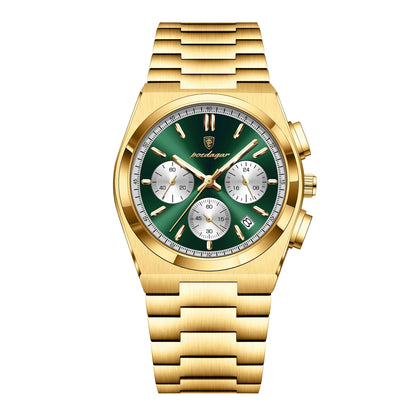 POEDAGAR Luxury Quartz Luminous Date Chronograph Gold-White