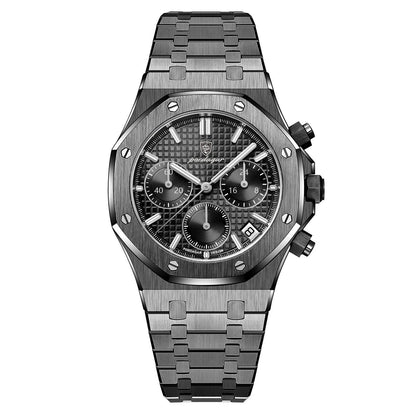 POEDAGAR Quartz Sapphire Chronograph Luminous Matte-Black